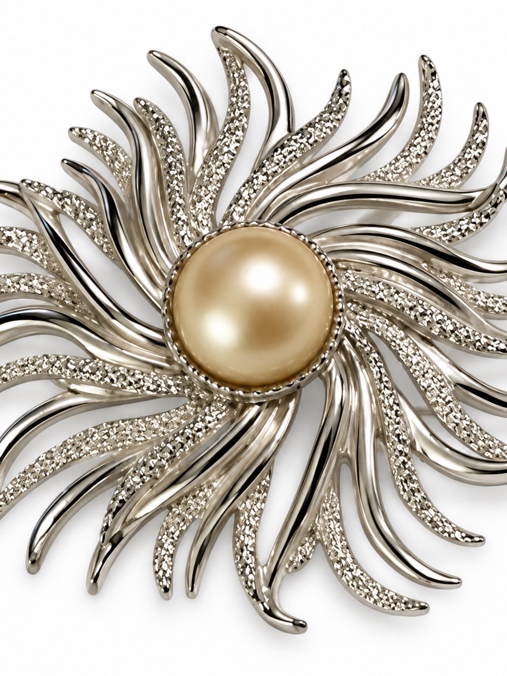 Vintage 1960s Emmons Atlantis Brooch Silver Tone Faux Pearl Swirl Signed